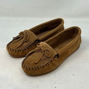 Minnetonka Newport Moc Light Brown Suede Moccasin Shoes Women's Size 6.5 VTG NEW